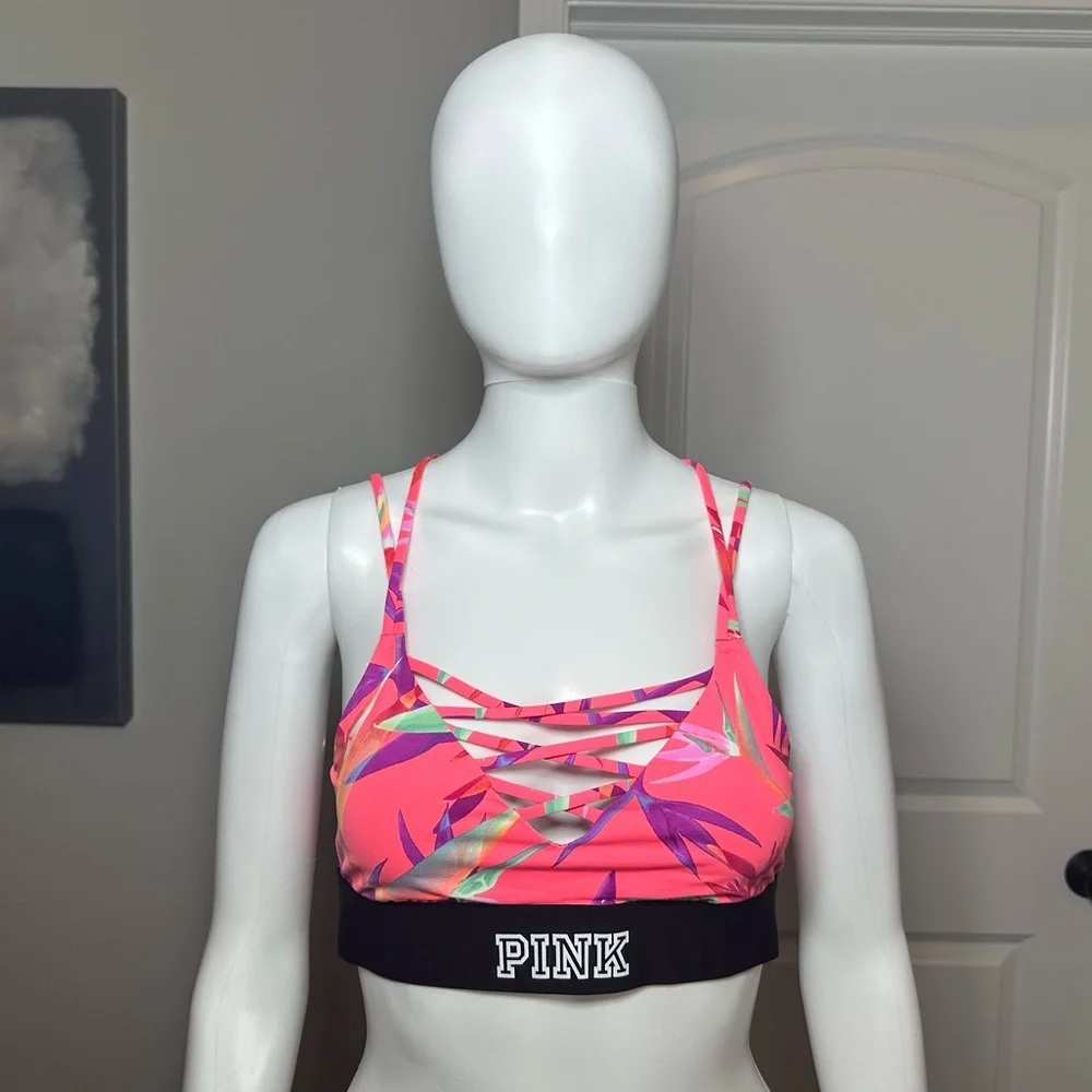 PINK Victoria’s Secret Ultimate Strappy Printed Sports Bra - Picture 2 of 5